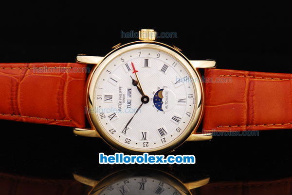 Patek Philippe Classic Automatic Movement Gold Case with White Dial and Leather Strap - Click Image to Close